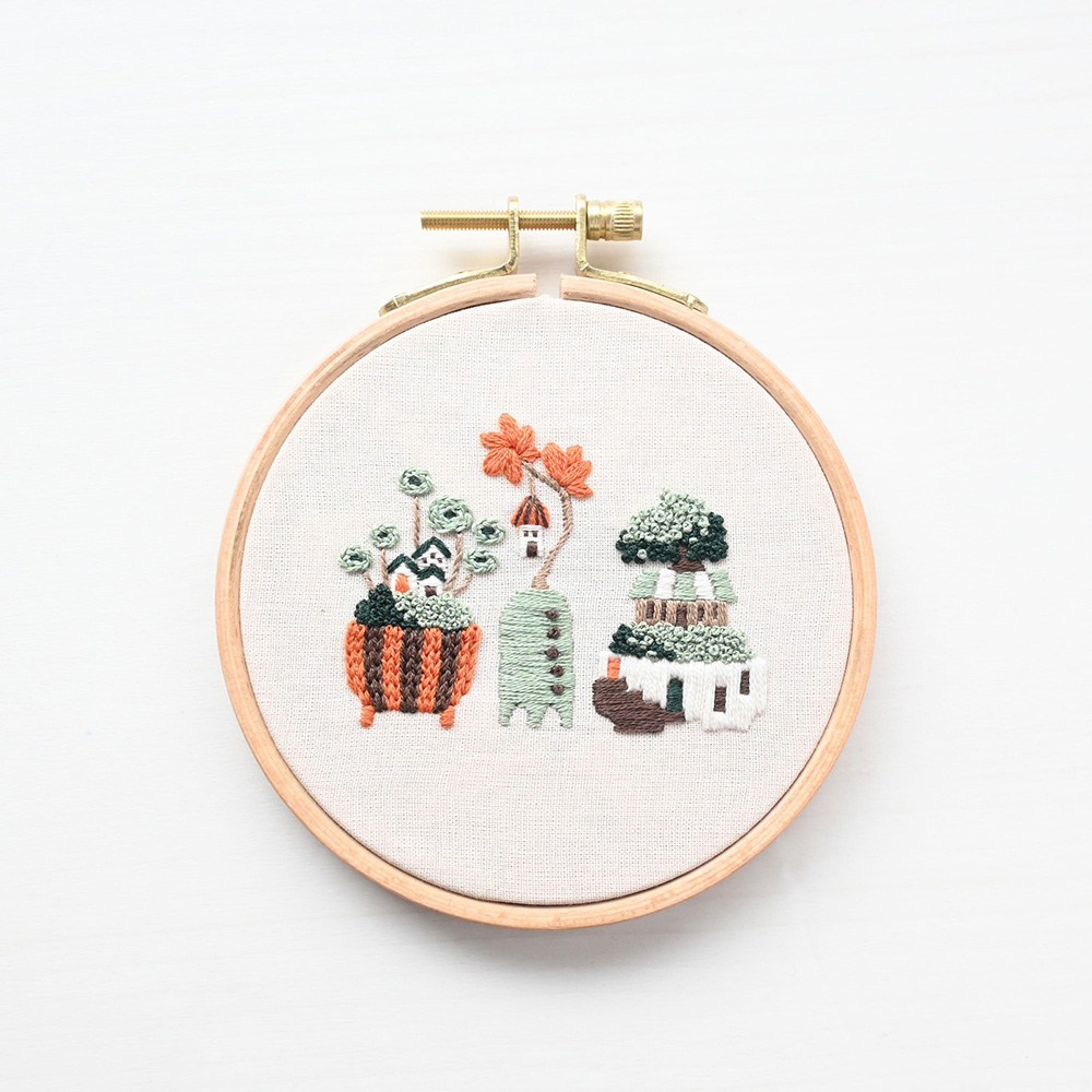 空想街雑貨店 刺しゅうキット「盆栽街植物」
