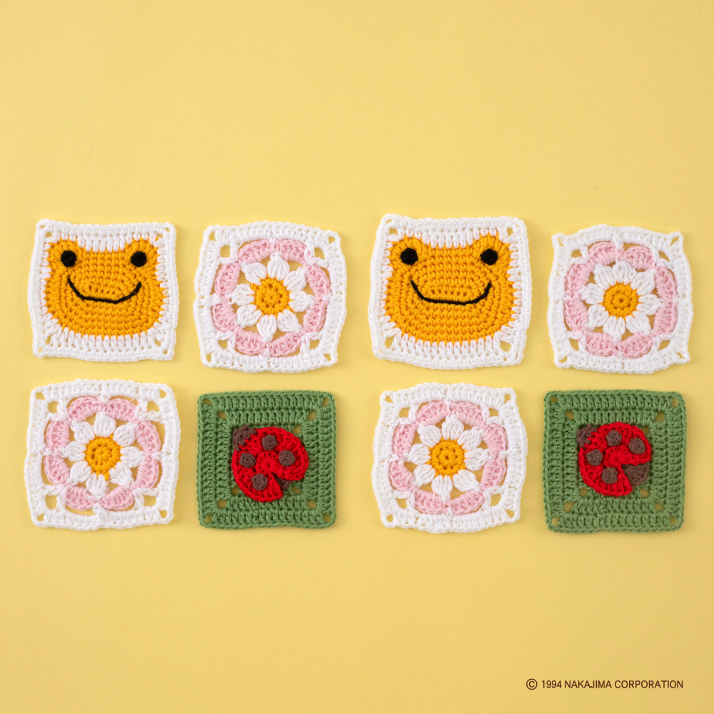 かえるのピクルス モチーフ編みキット No.8 おひさま×てんとう虫くん