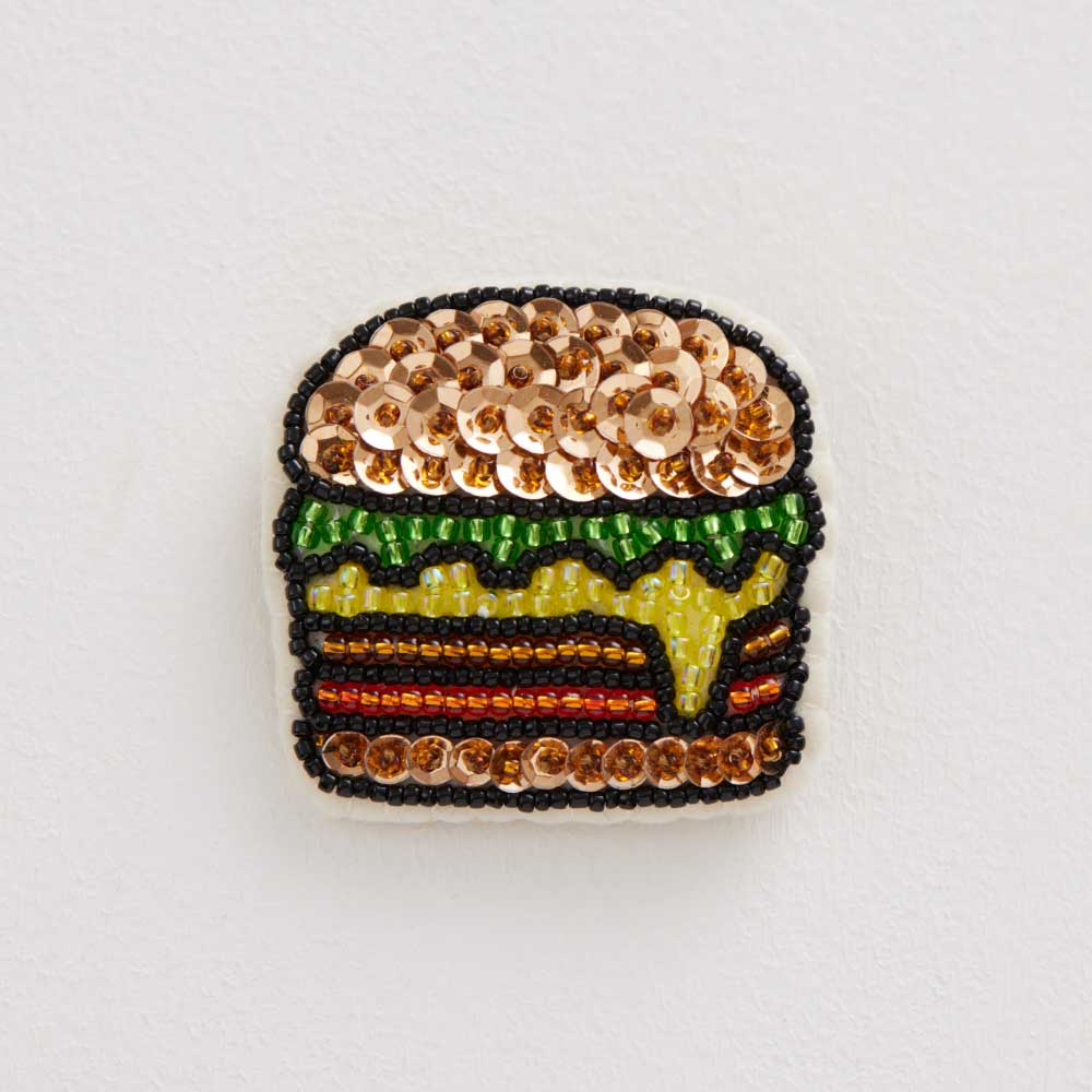 ビーズ刺しゅうキット　ハンバーガーのブローチ