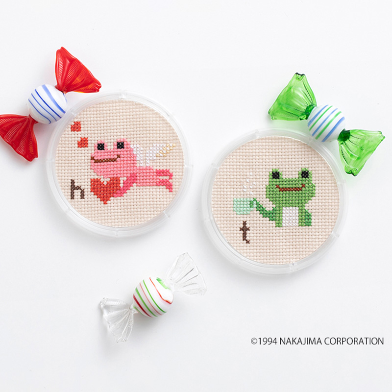 かえるのピクルス クロステッチコースター「ティータイム&ラブ」