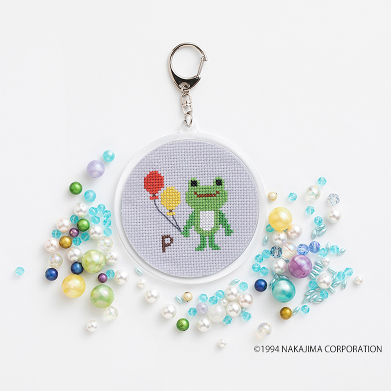 かえるのピクルス クロステッチキーホルダー「バルーン」