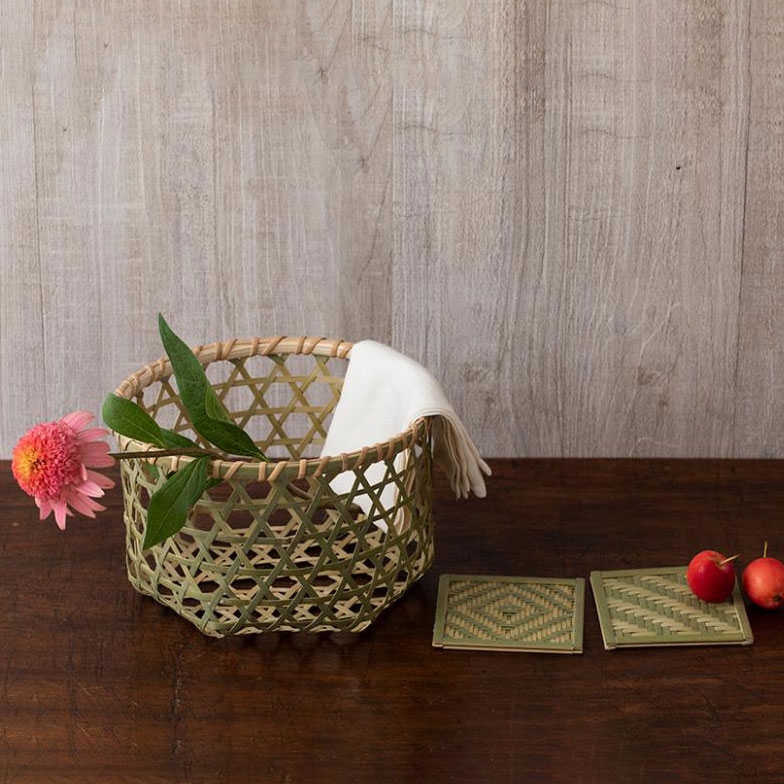 網代編みと六つ目編みの竹細工キット［コースターとかご］