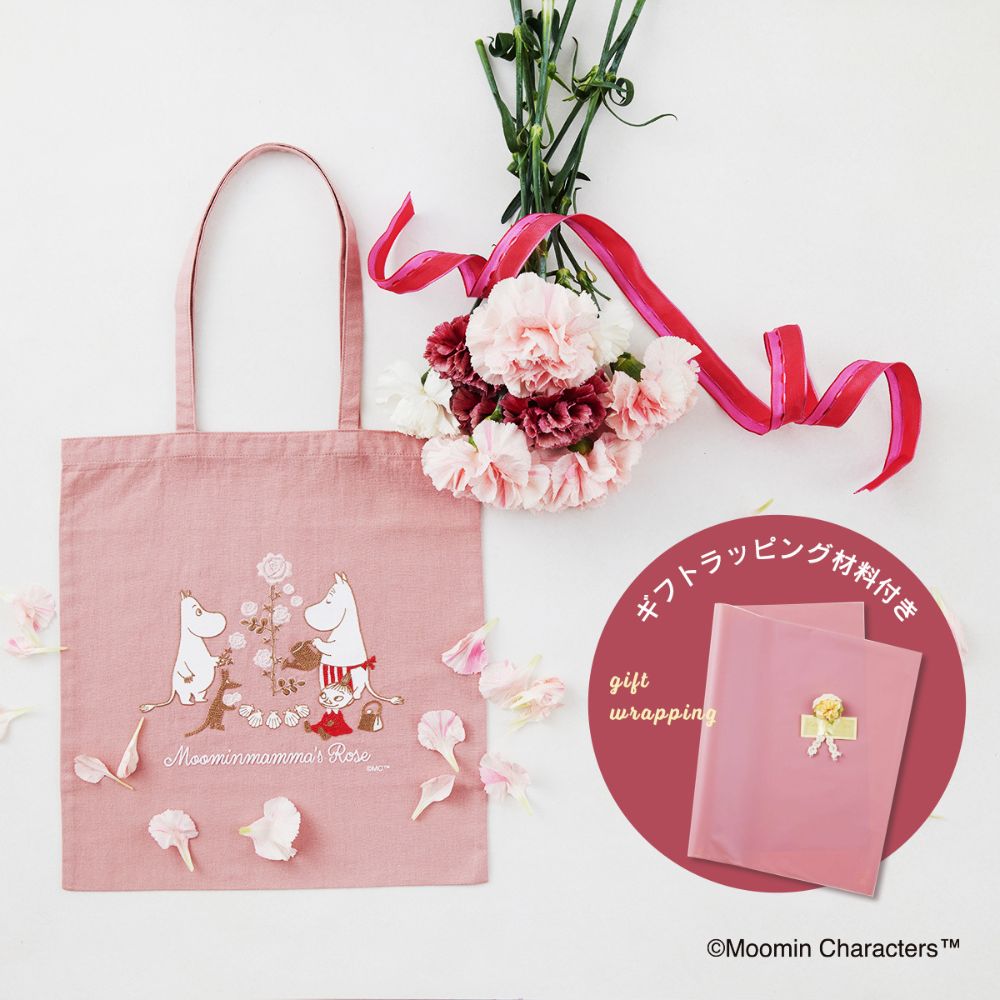 〈ラッピング材料付き〉ムーミン刺しゅうトートバッグ[ストロベリークリーム]