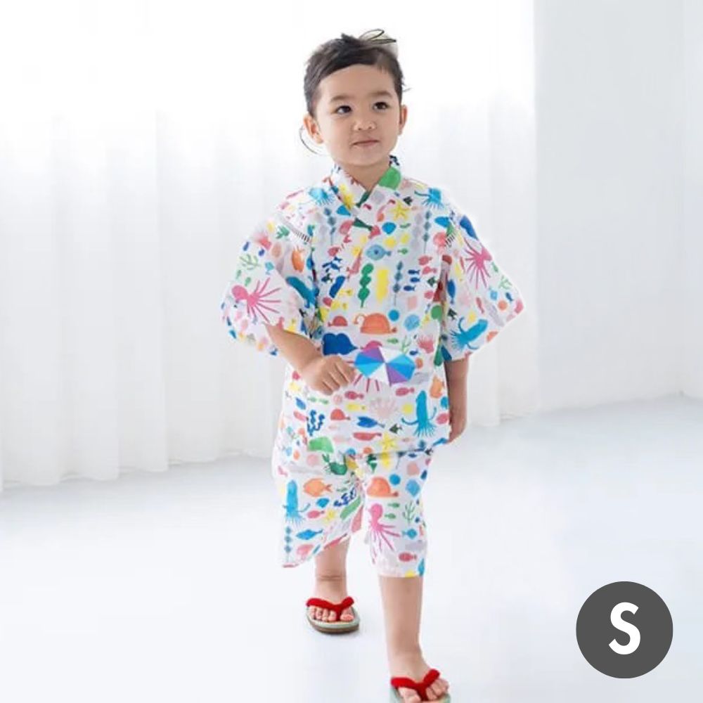 nunocoto fabric パターンファブリック こども甚平[ドロップみたいな海の中] Sサイズ（90-100サイズ）