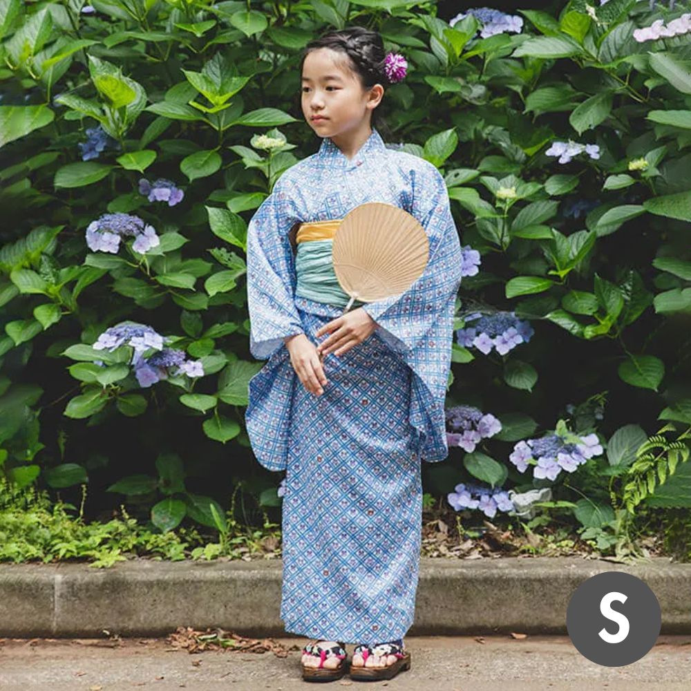 nunocoto fabric パターンファブリック こども浴衣[ニオイスミレと熊] Sサイズ（90～100cm）