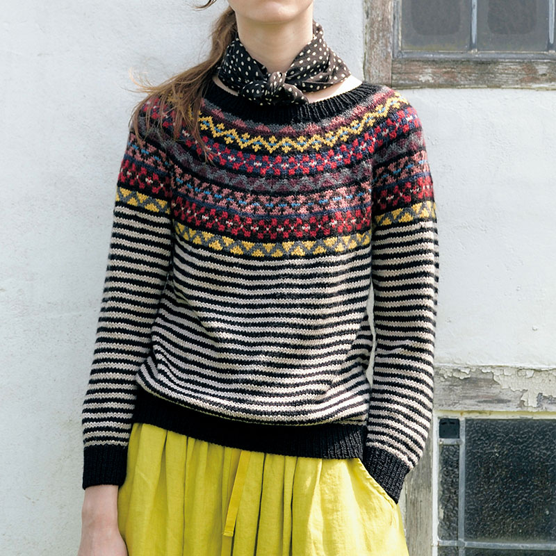 〈レシピ〉編み込み丸ヨークとストライプのセーター