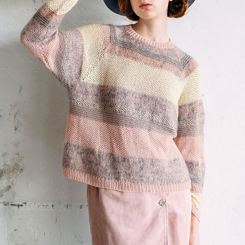 〈レシピ〉ピンクとグレーのトップダウンプルオーバー