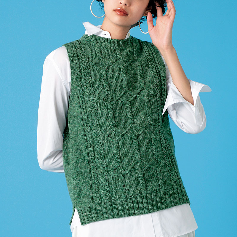 〈レシピ〉緑のアラン模様のベスト