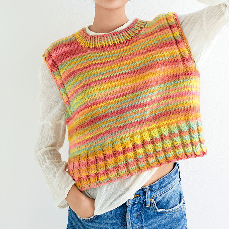 〈レシピ〉ピンク・オレンジ色系段染めのベスト