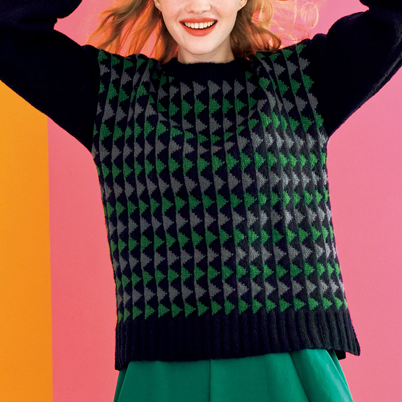 〈レシピ〉紺・グレー・緑の編み込みプルオーバー