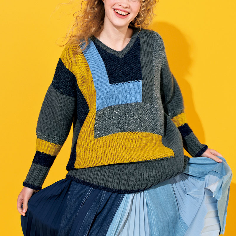 〈レシピ〉地模様のカラフルVネックプルオーバー
