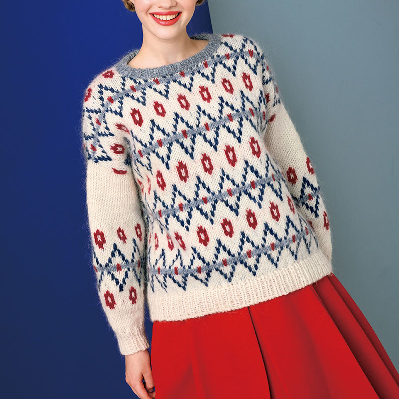 〈レシピ〉生なり・紺・赤の編み込みプルオーバー