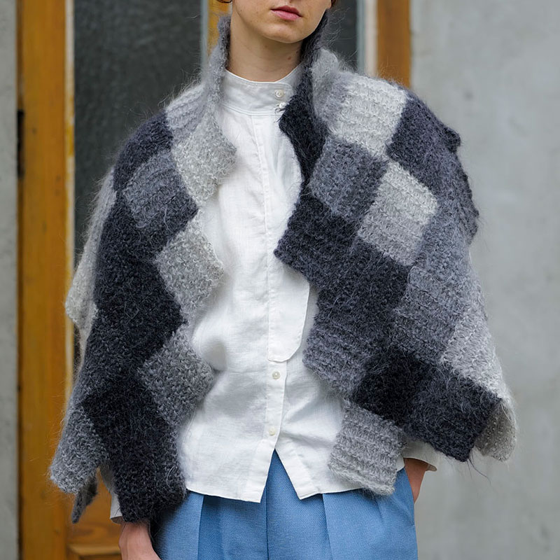 〈レシピ〉黒系バスケット編みショール