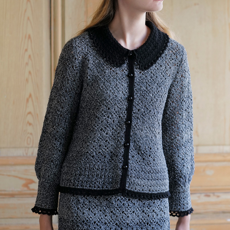 〈レシピ〉グレーのかぎ針編みのジャケット