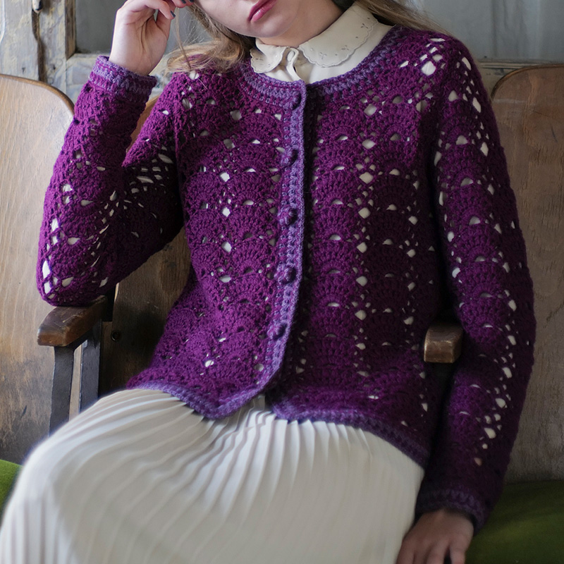 〈レシピ〉紫のかぎ針編みのカーディガン