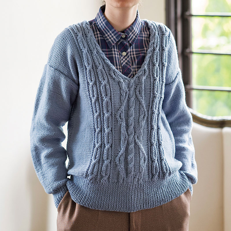 〈レシピ〉水色のなわ編みプルオーバー
