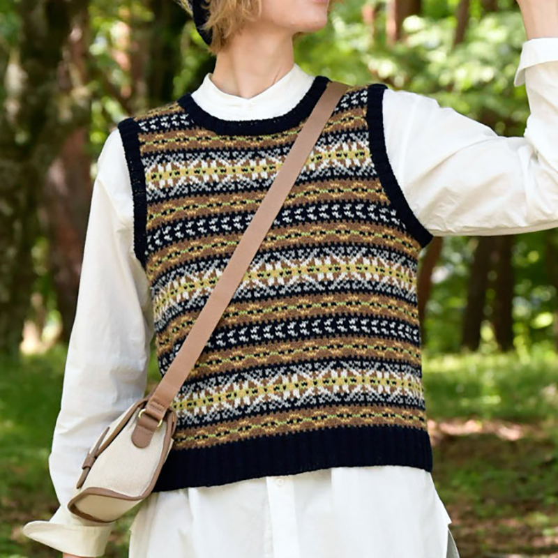 〈レシピ〉紺・茶色系フェアアイルのベスト