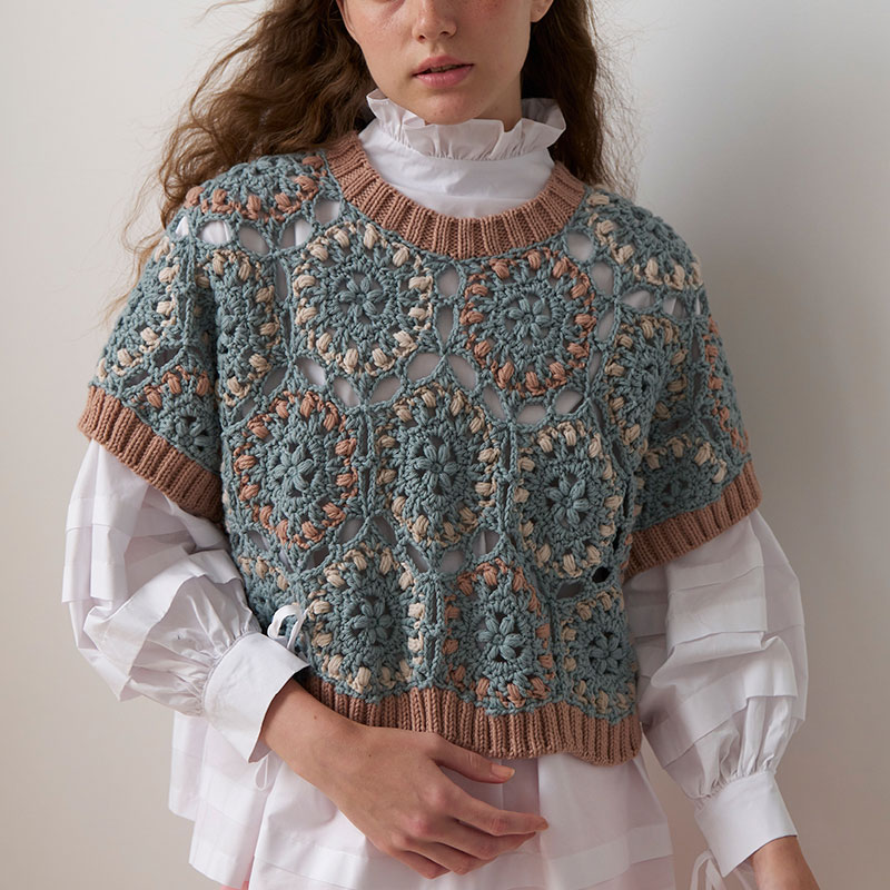 〈レシピ〉水色とピンクのモチーフベスト