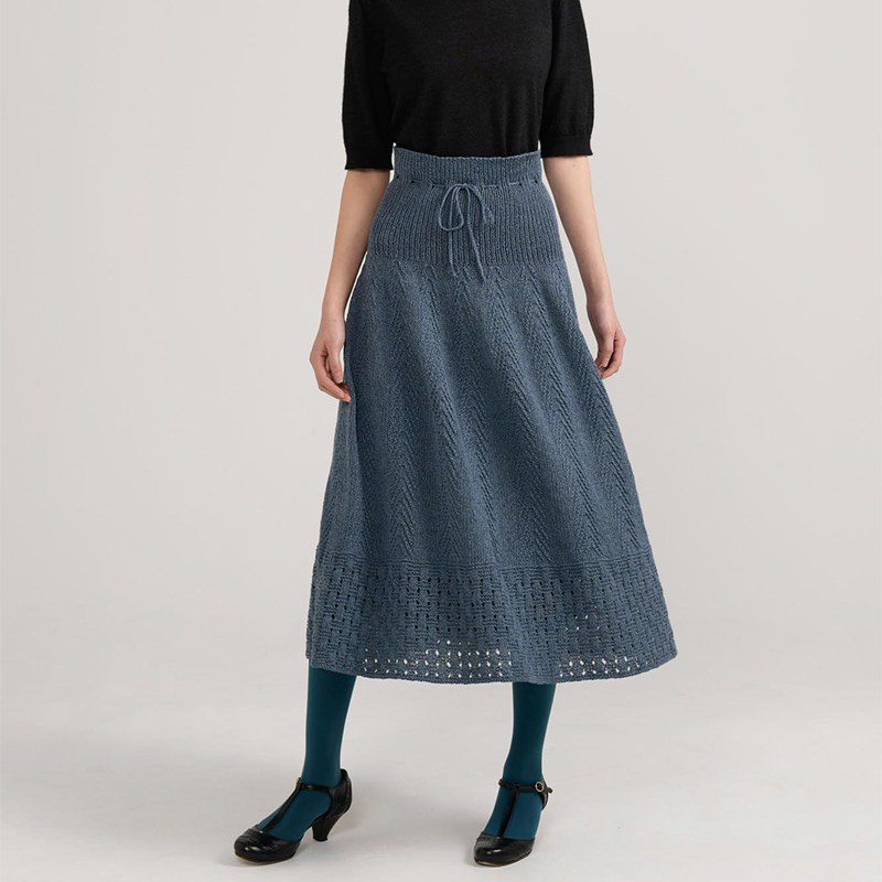 〈レシピ〉ヘリンボーンと格子模様のフレアスカート［L・LL］