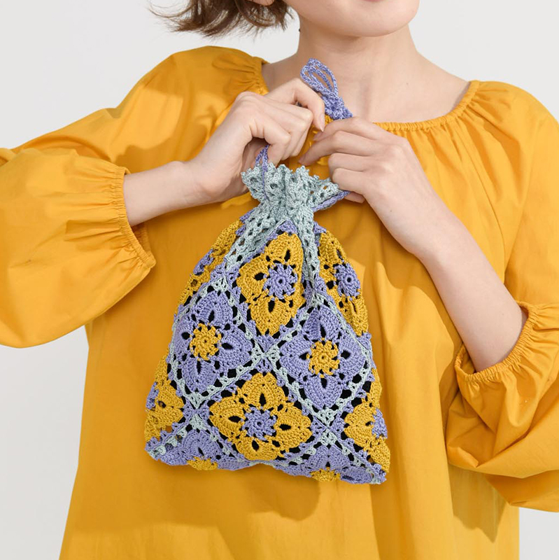 〈レシピ〉巾着（薄紫とからし色・水色と赤）