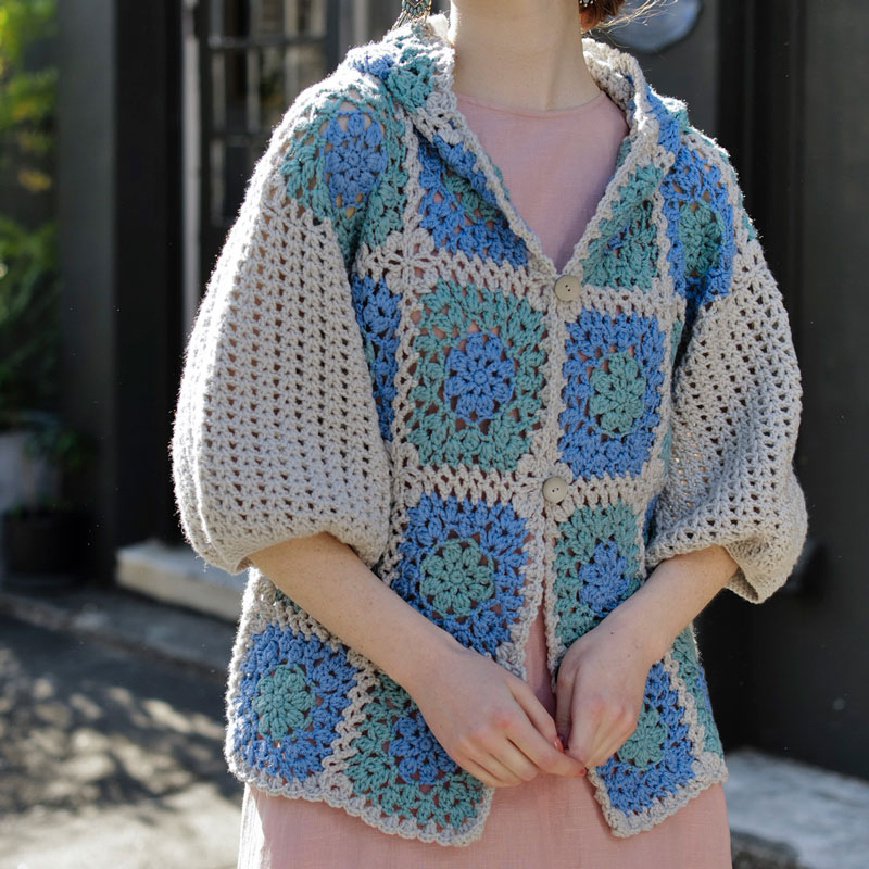 〈レシピ〉フード付きモチーフカーディガン