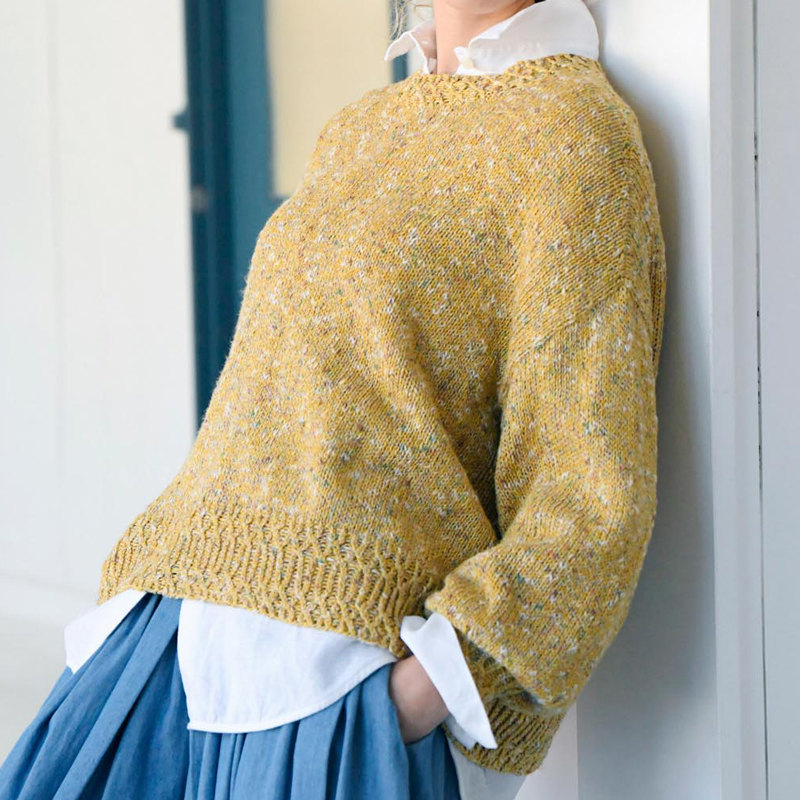 〈レシピ〉黄色の1目交差リブプルオーバー