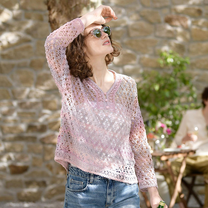 〈レシピ〉ピンク系のかぎ針編みプルオーバー