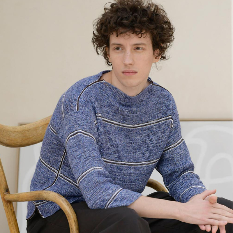 〈レシピ〉かぎ針編みの地模様プルオーバー　メンズ