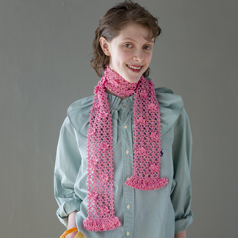 〈レシピ〉ピンクの花模様のストール