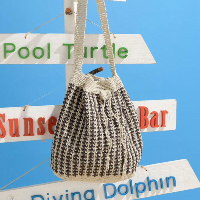 〈レシピ〉ベージュと茶の巾着バッグ