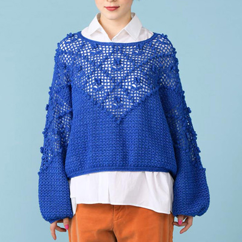 〈レシピ〉青の花モチーフのプルオーバー