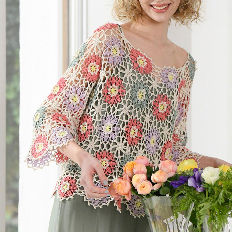 〈レシピ〉花のモチーフつなぎのプルオーバー［M］