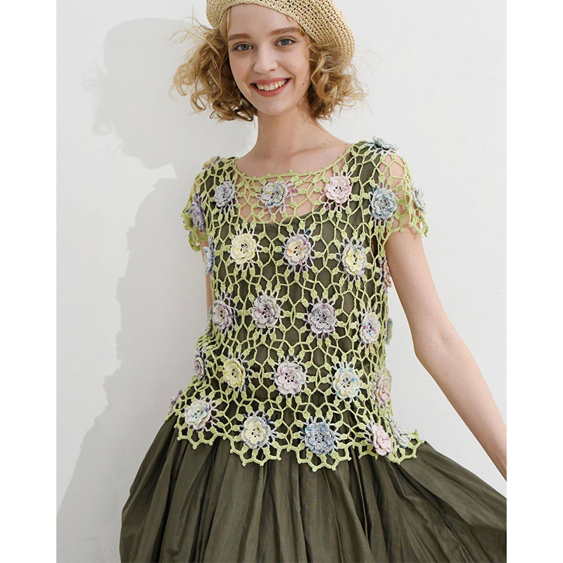 〈レシピ〉立体花モチーフのプルオーバー［M・L］