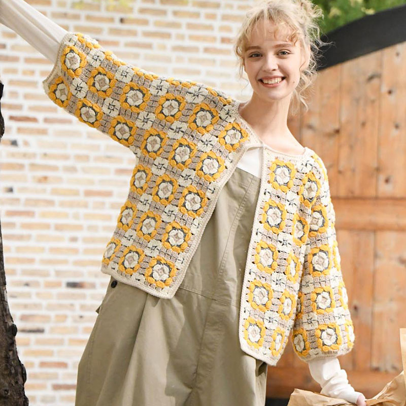 〈レシピ〉玉編みモチーフカーディガン［M・L］