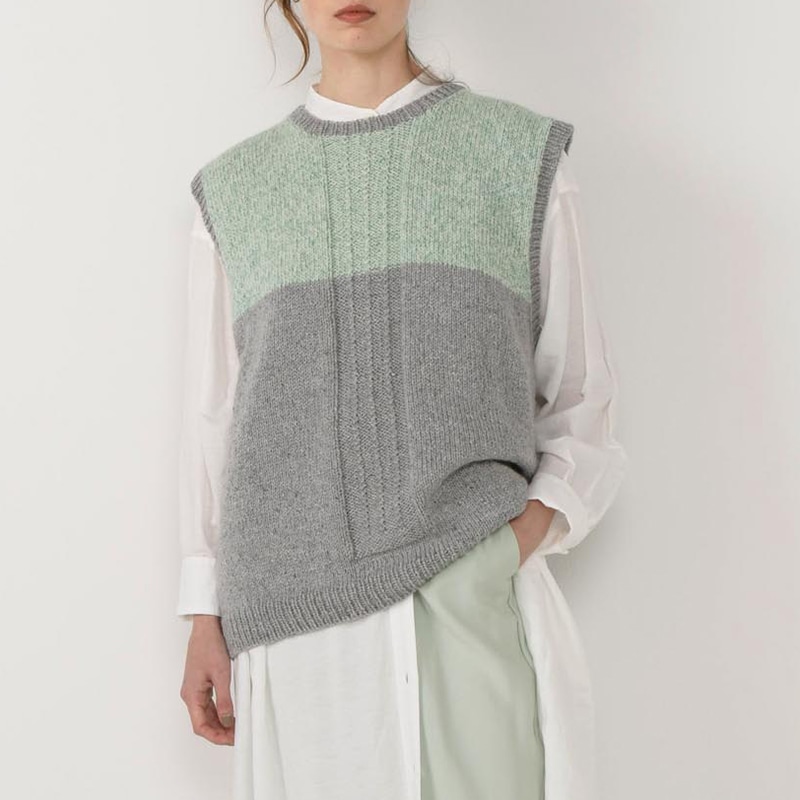 〈レシピ〉緑とグレーのツートーンベスト［M・L］