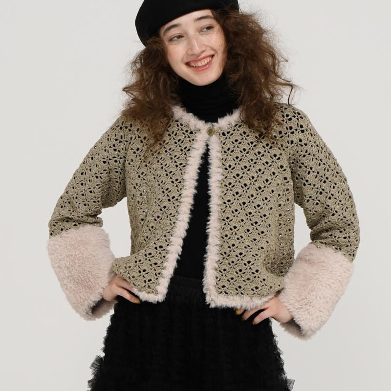 〈レシピ〉ファーの袖口のかぎ針ジャケット