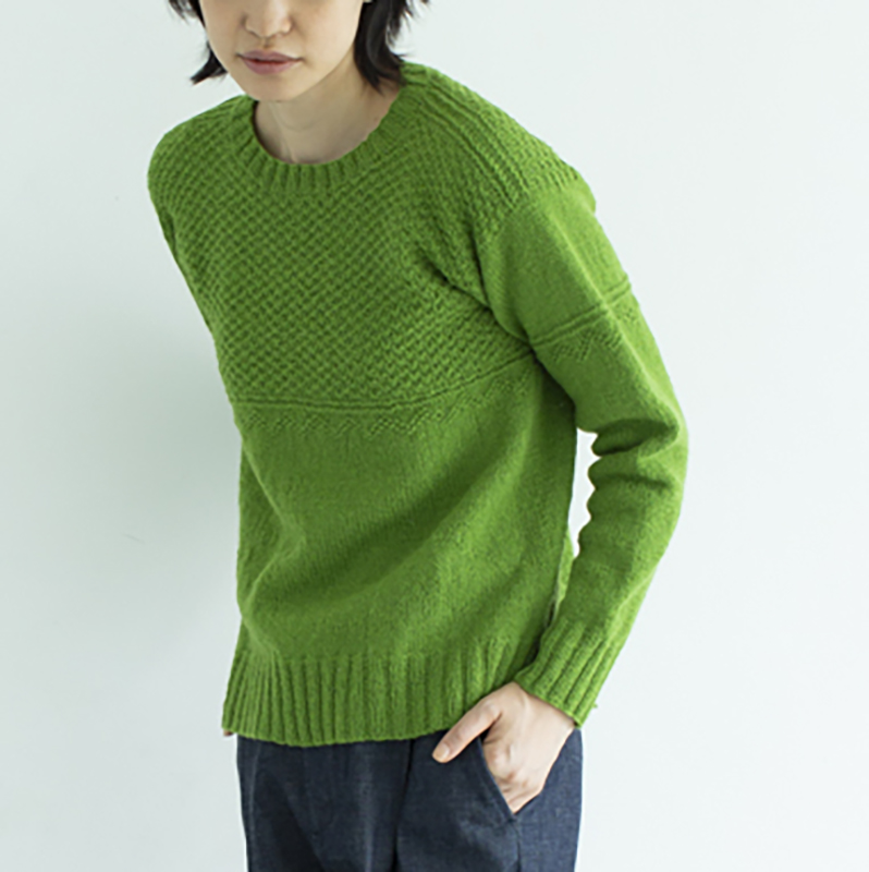 〈レシピ〉発色のきれいな黄緑色のガーンジー模様セーター［M・L・LL］