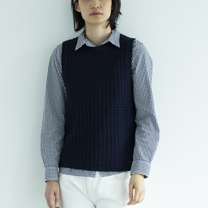 〈レシピ〉シンプル地模様のラウンドネックベスト［M・L］