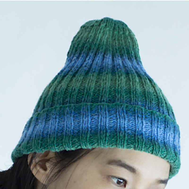 〈レシピ〉2目ゴム編みのとんがり帽子と、お揃いのハンドウォーマー［M・L］