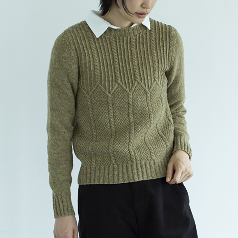 〈レシピ〉ヨーク切り替え模様のラウンドネックセーター ［M・L・LL］