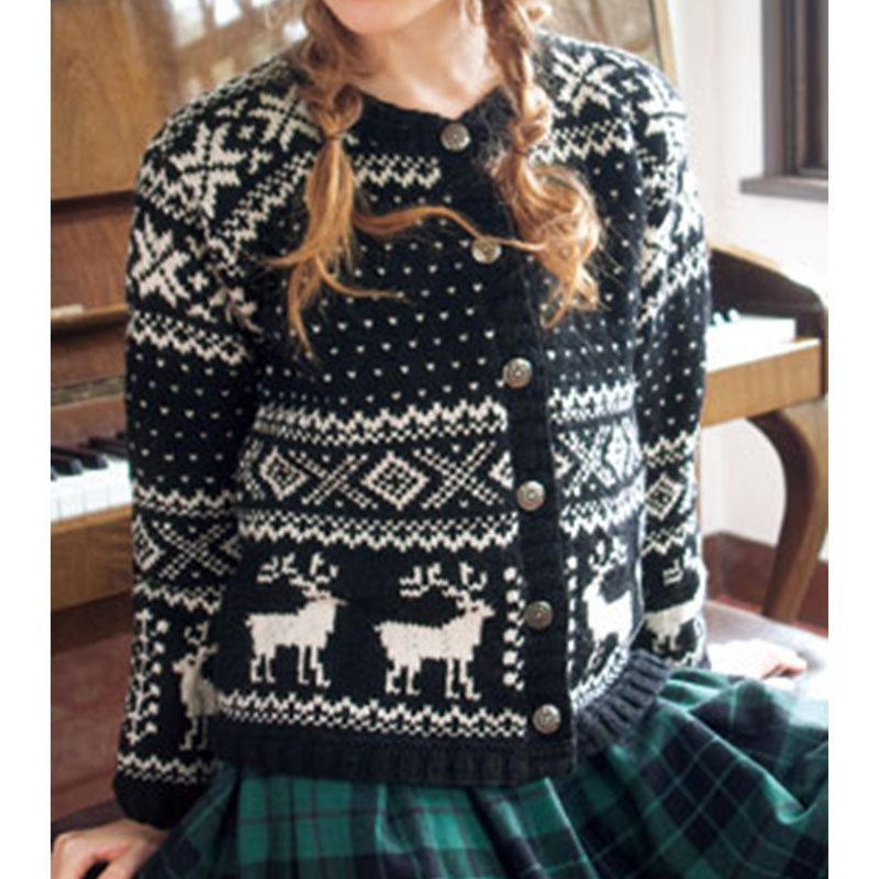 〈レシピ〉コフタ柄とカリブー柄のカーディガン