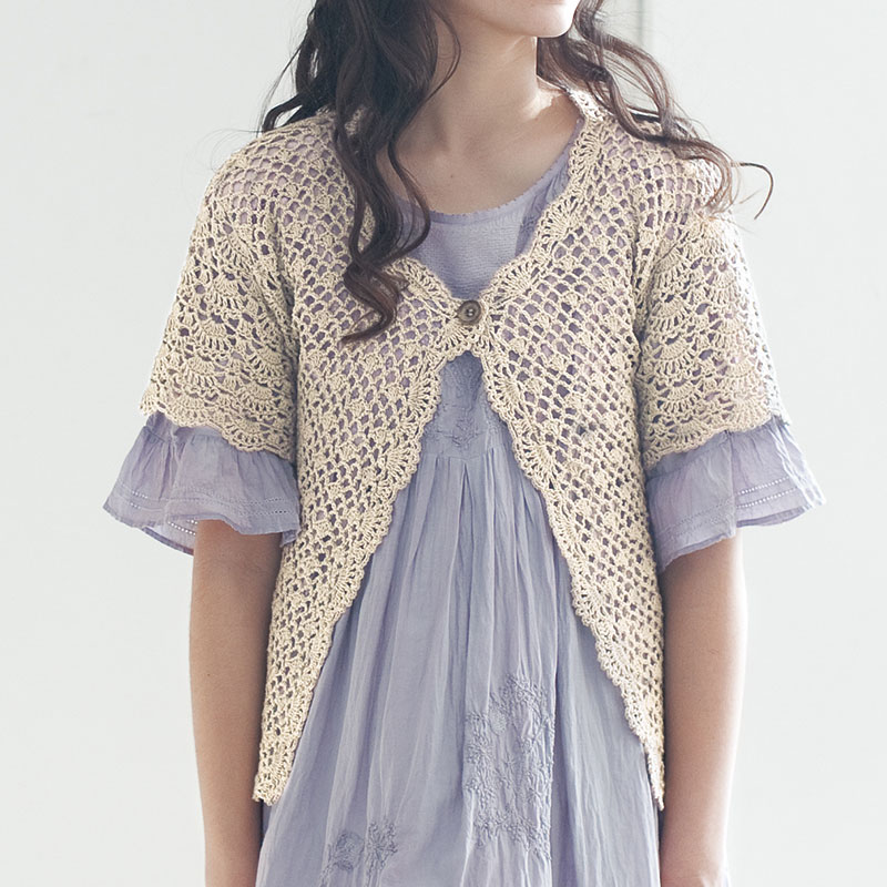 〈レシピ〉生成りのネット編みボレロ