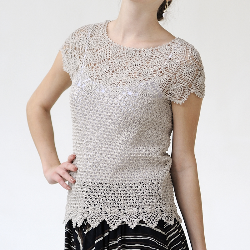 〈レシピ〉ネックから編むパイナップルヨークのプルオーバー