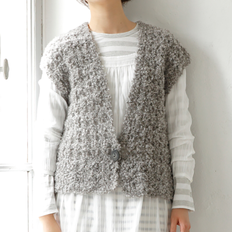 〈レシピ〉まっすぐ編みの扇柄ベスト