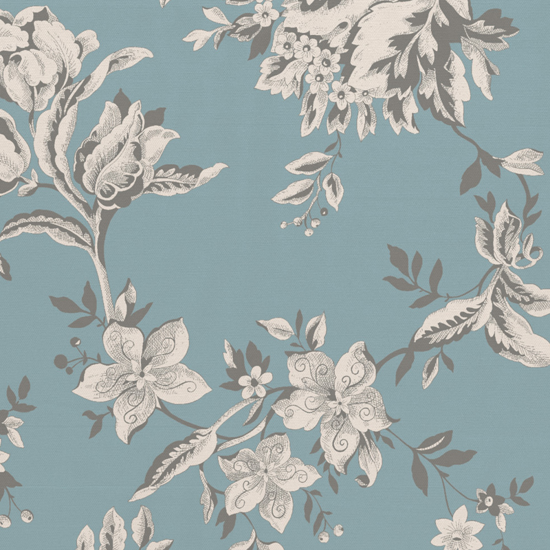 トワルドジュイフラワー柄　ブルー（1m単位）