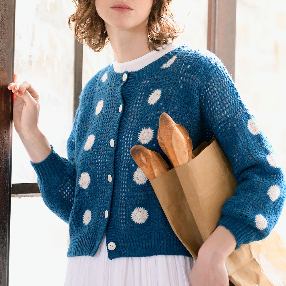 紺と白のモチーフカーディガン