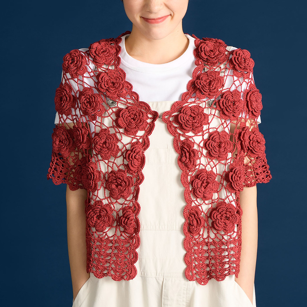 立体花モチーフのカーディガン