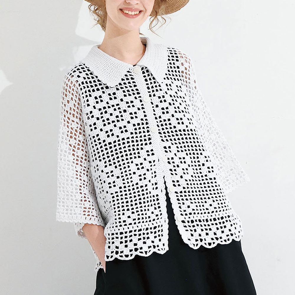 〈糸セット〉かぎ針編みの白いカーディガン