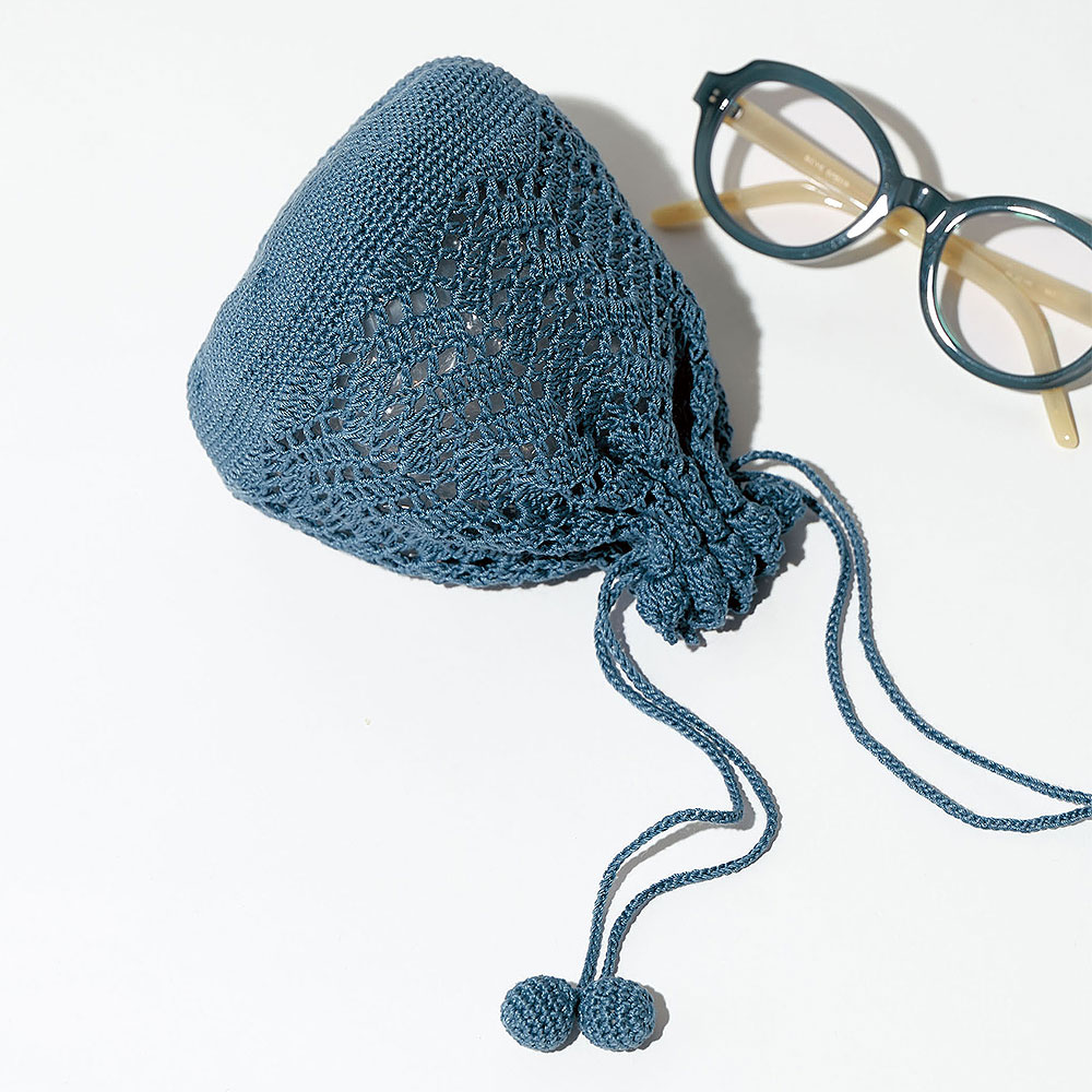 〈糸セット〉ふっくらラウンド巾着［グレイッシュブルー］