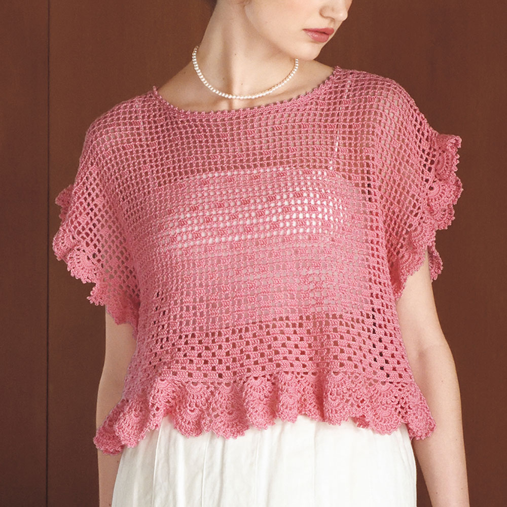 〈糸セット〉ピンクの方眼レースプルオーバー